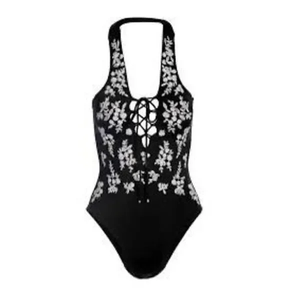 New. Boston Proper black embroidered one piece. XL